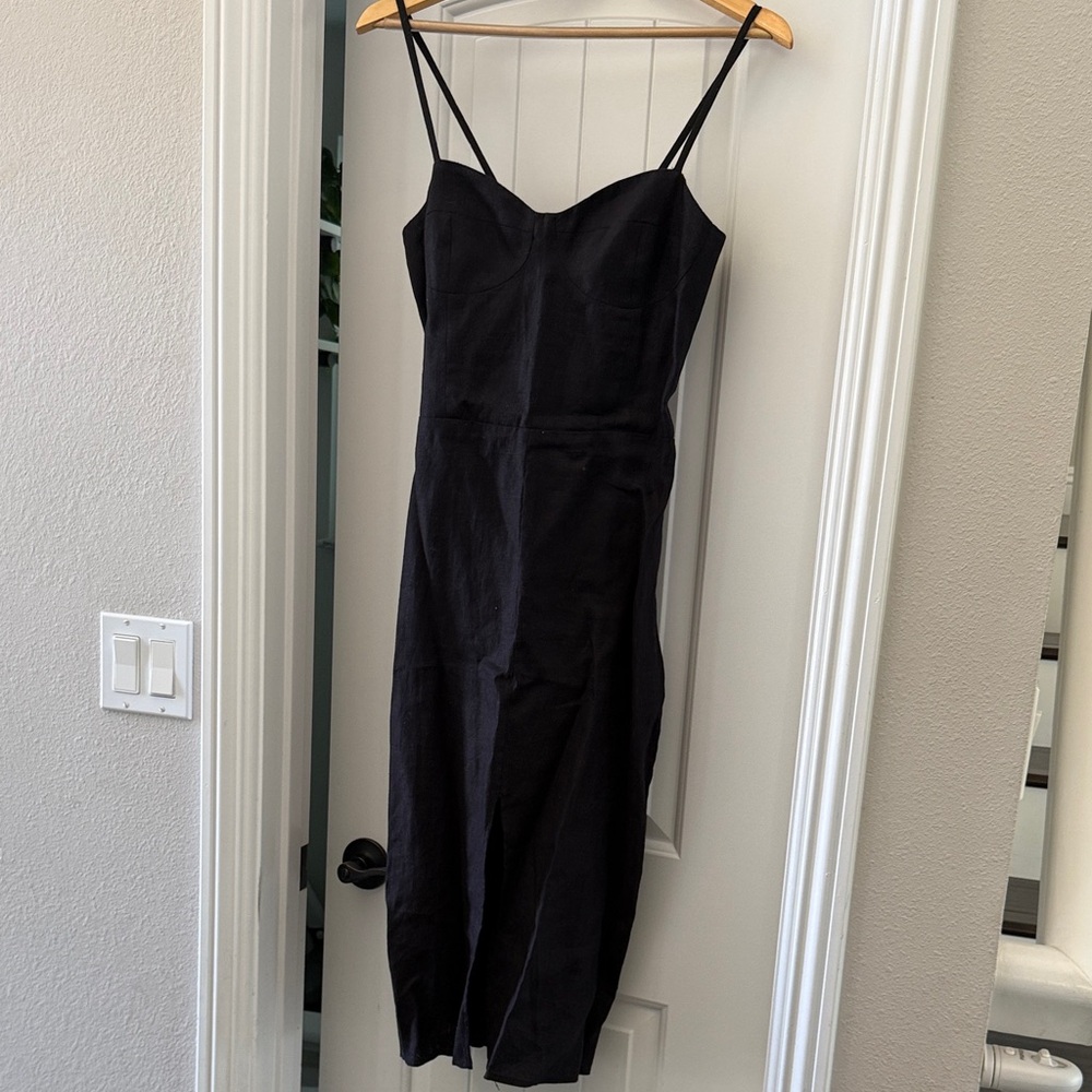 Reformation Black Linen Midi Dress - Picture 2 of 10